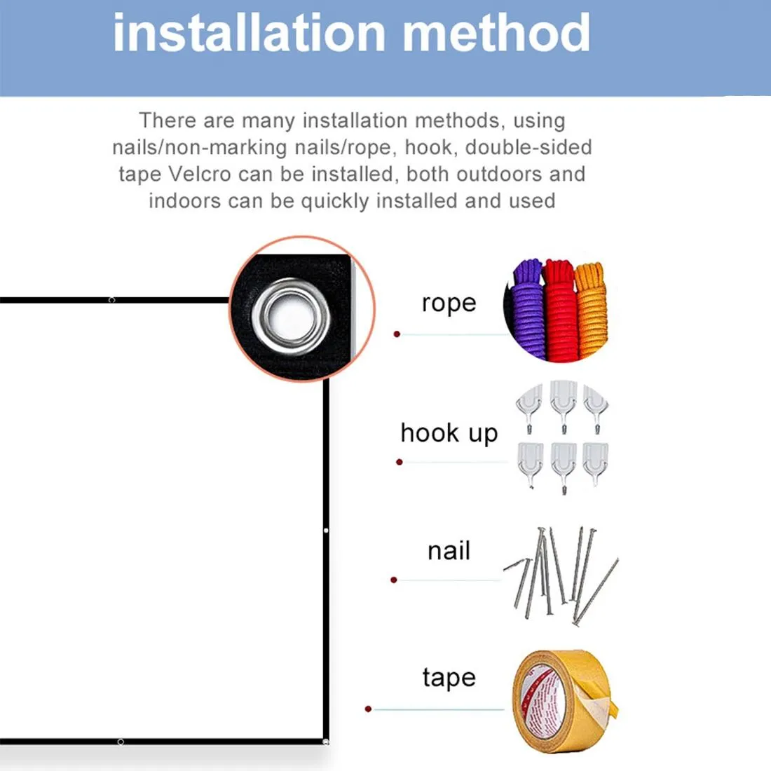 100 16 9 Projector Film Curtain - 221x125cm - Milk Silk Polyester - Folding