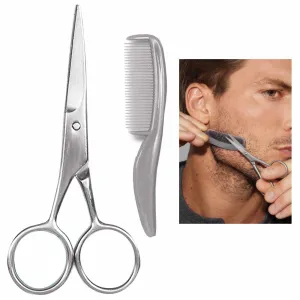 2 Pc Mustache Beard Scissors Comb Set Barber Hair Cutting Safety Trimming Sharp