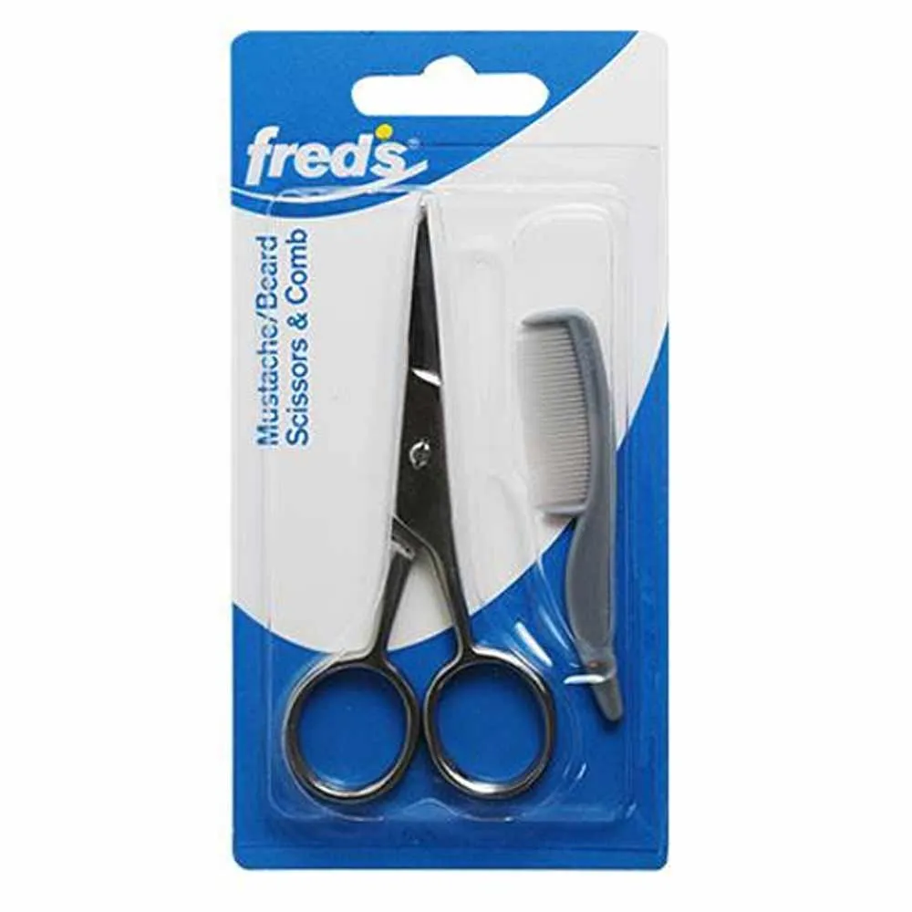 2 Pc Mustache Beard Scissors Comb Set Barber Hair Cutting Safety Trimming Sharp