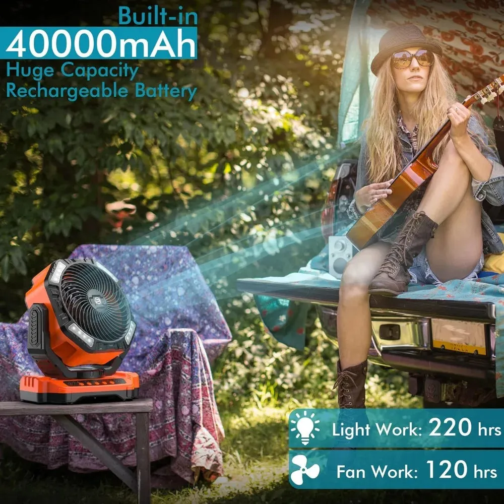 40000mAh Battery Operated Camping Fan, Rechargeable High Velocity Floor Fan, Auto Oscillation Remote Control Timer