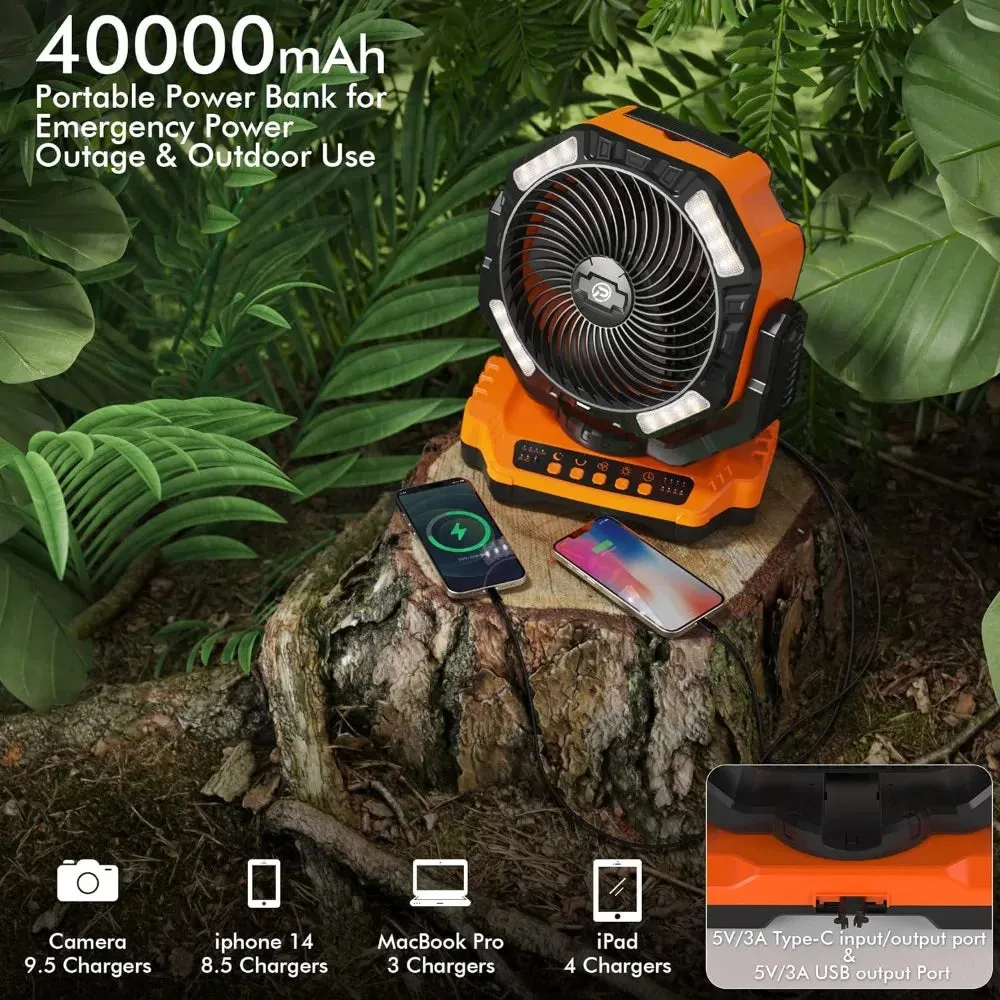 40000mAh Battery Operated Camping Fan, Rechargeable High Velocity Floor Fan, Auto Oscillation Remote Control Timer