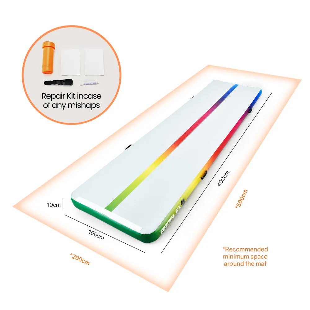 400x100x10cm Inflatable Air Track Mat | Tumbling Gymnastics | Multi-Coloured | with Electric Pump