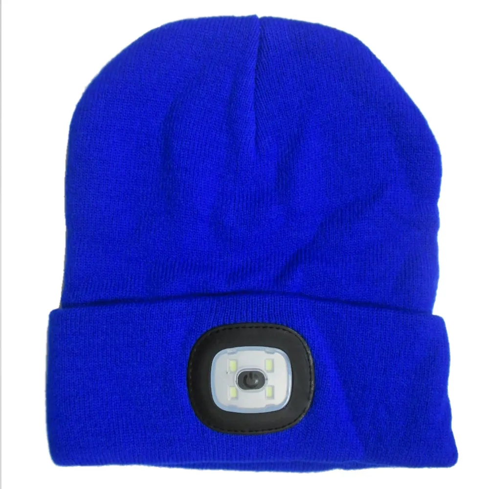 5X Beanie Caps 4 LED Flashlight Hat Hands Free Rechargeable Warm Headlights Camp
