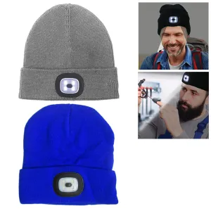 5X Beanie Caps 4 LED Flashlight Hat Hands Free Rechargeable Warm Headlights Camp