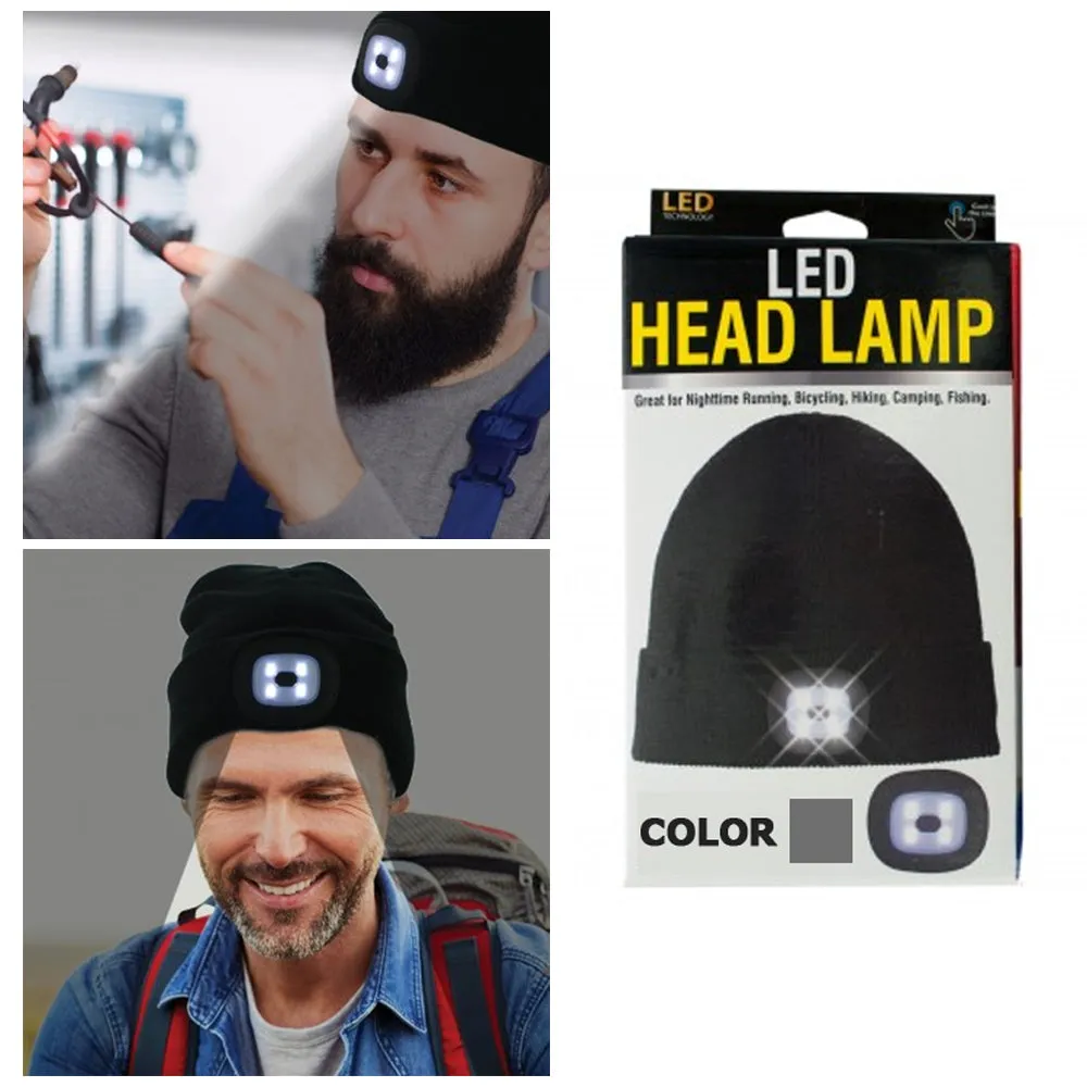 5X Beanie Caps 4 LED Flashlight Hat Hands Free Rechargeable Warm Headlights Camp