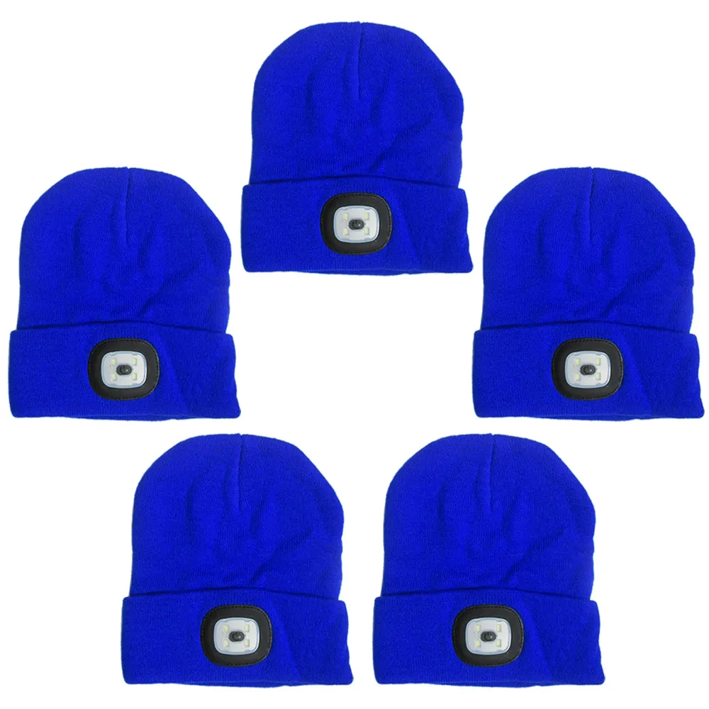5X Beanie Caps 4 LED Flashlight Hat Hands Free Rechargeable Warm Headlights Camp