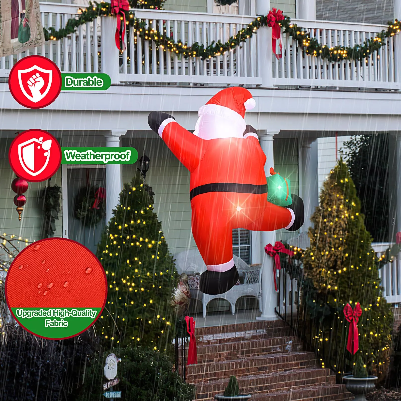 6 FT Christmas Inflatables Outdoor Decorations Climbing Santa Christmas Outdoor Decorations Weatherproof with Gift Box and Built-in LED Light for Xmas Party, Holiday Yard, Balcony, Lawn Decor