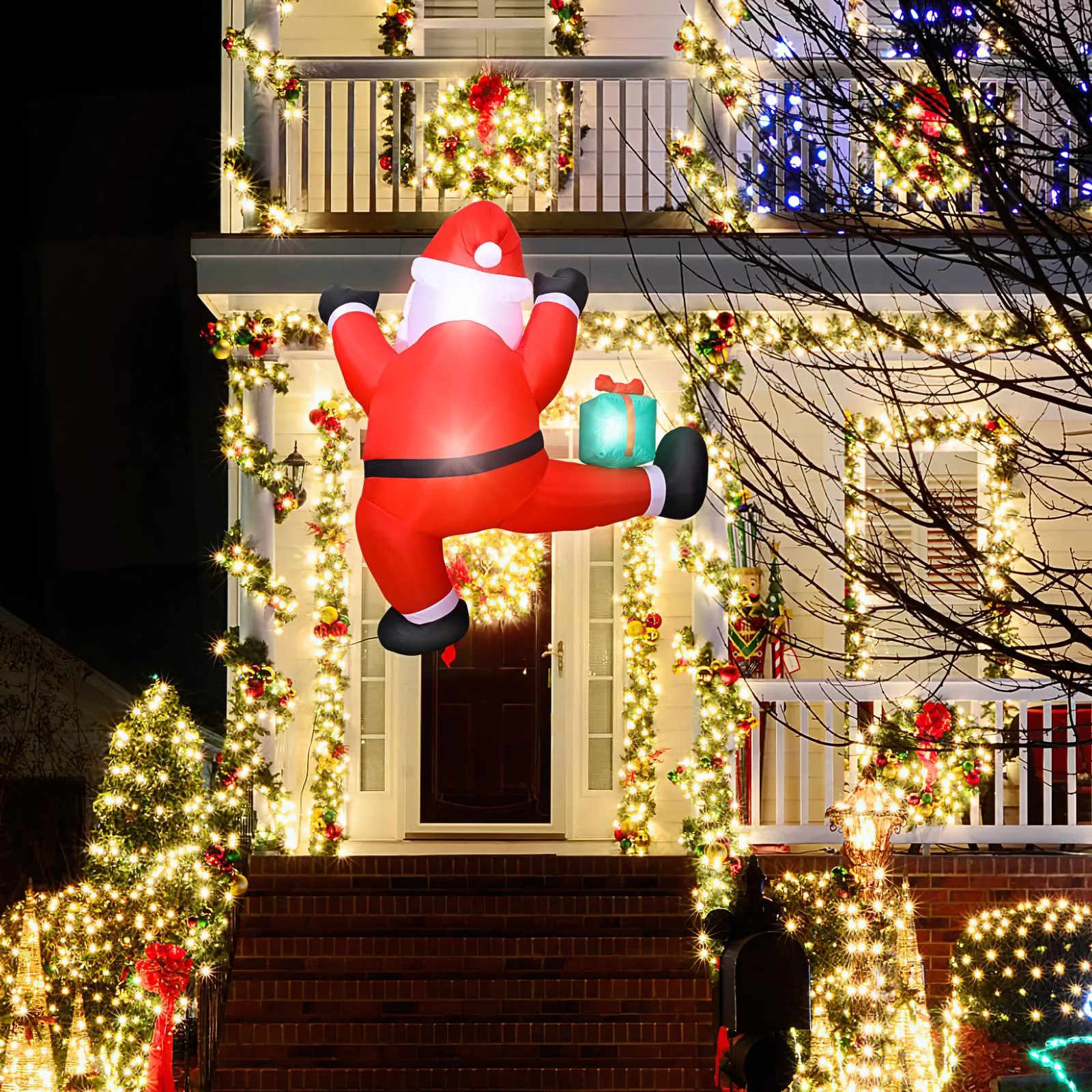 6 FT Christmas Inflatables Outdoor Decorations Climbing Santa Christmas Outdoor Decorations Weatherproof with Gift Box and Built-in LED Light for Xmas Party, Holiday Yard, Balcony, Lawn Decor