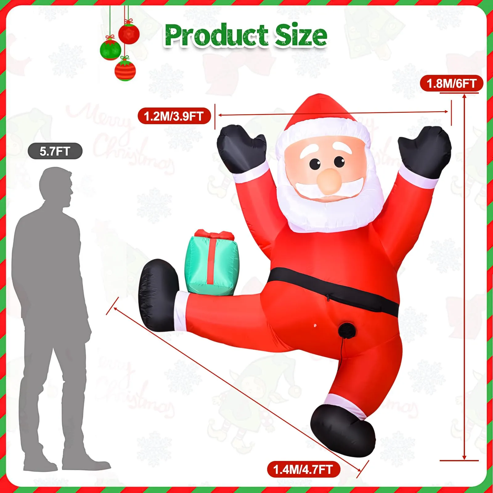 6 FT Christmas Inflatables Outdoor Decorations Climbing Santa Christmas Outdoor Decorations Weatherproof with Gift Box and Built-in LED Light for Xmas Party, Holiday Yard, Balcony, Lawn Decor