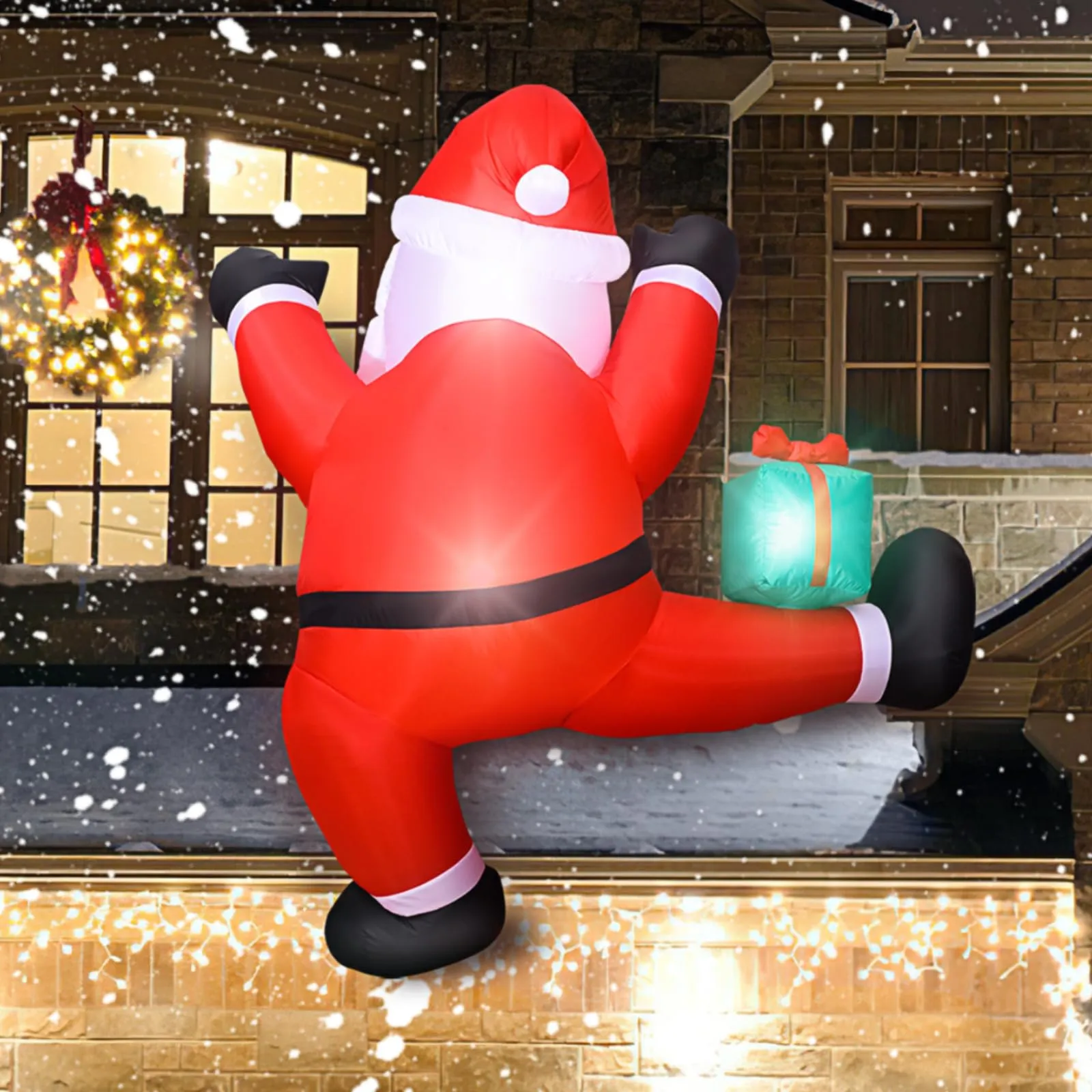 6 FT Christmas Inflatables Outdoor Decorations Climbing Santa Christmas Outdoor Decorations Weatherproof with Gift Box and Built-in LED Light for Xmas Party, Holiday Yard, Balcony, Lawn Decor