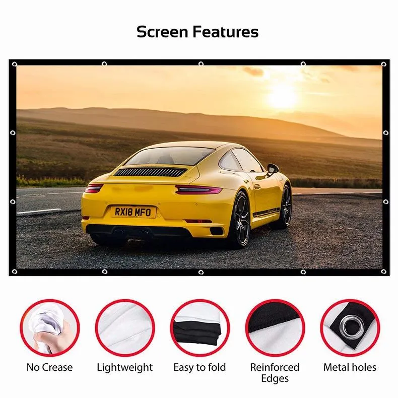 84 16 9 Folding Polyester Projector Film Curtain - 186x105cm Projection Area