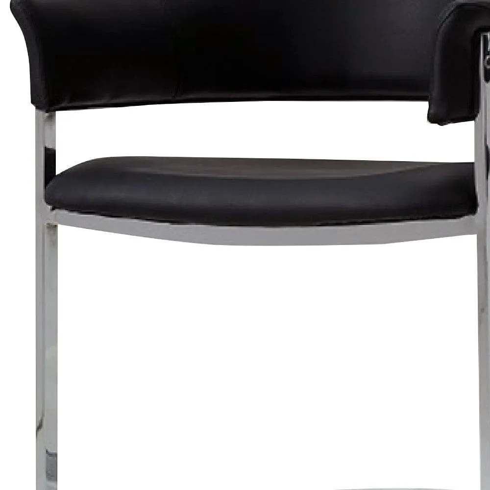 Ava Modern Dining Chair, Metal Cantilever Base, Black Faux Leather, Chrome By Casagear Home