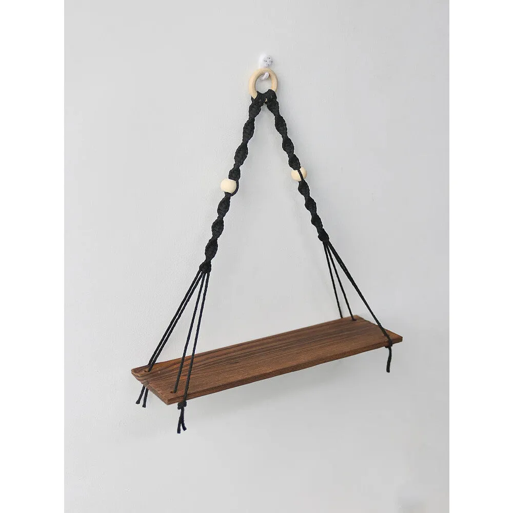 Boho Wood Wall Shelf for Home Decor and Plant Display