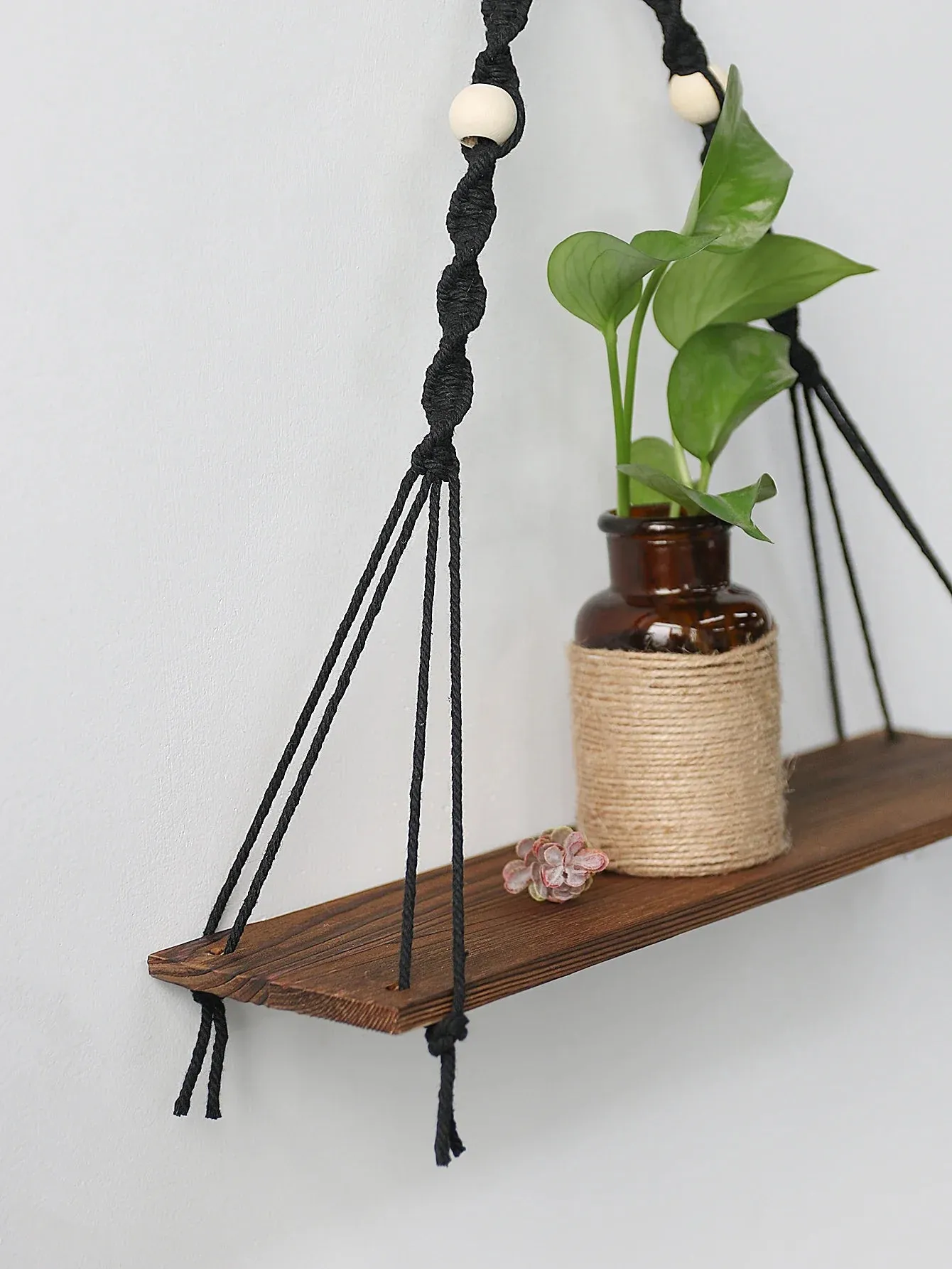 Boho Wood Wall Shelf for Home Decor and Plant Display