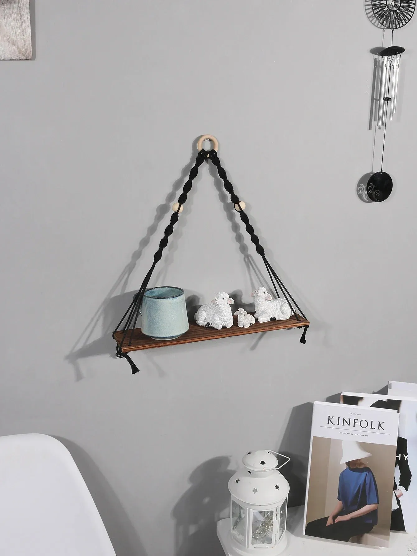 Boho Wood Wall Shelf for Home Decor and Plant Display