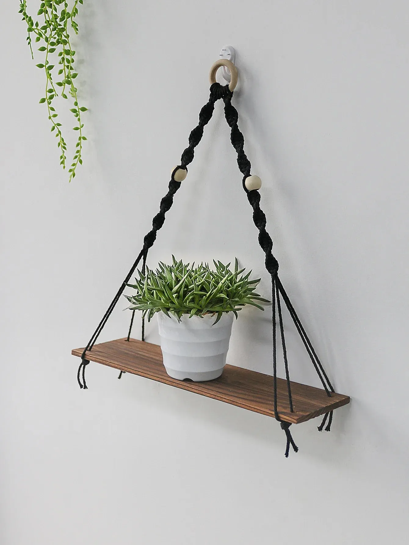 Boho Wood Wall Shelf for Home Decor and Plant Display