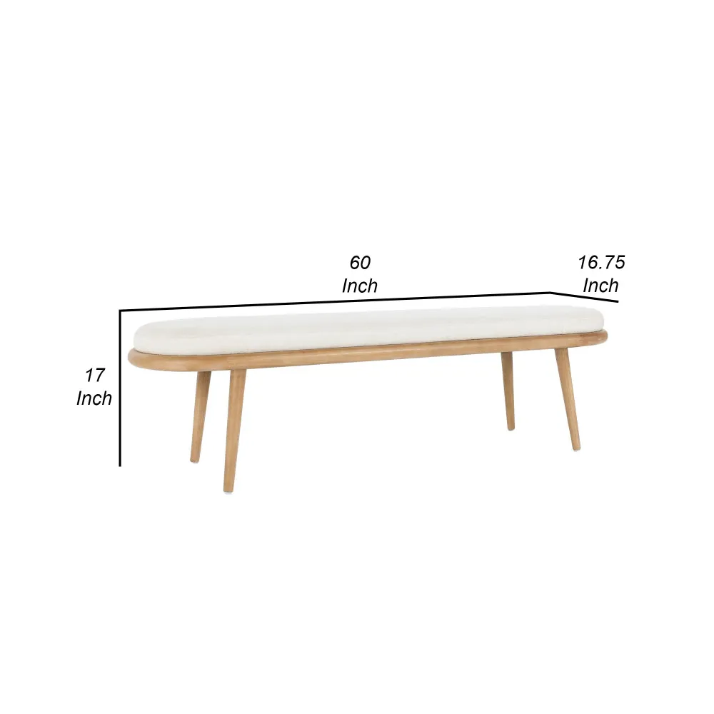 Eli 60 Inch Modern Rounded Bench, Polyester, Splayed Legs, Brown, White By Casagear Home