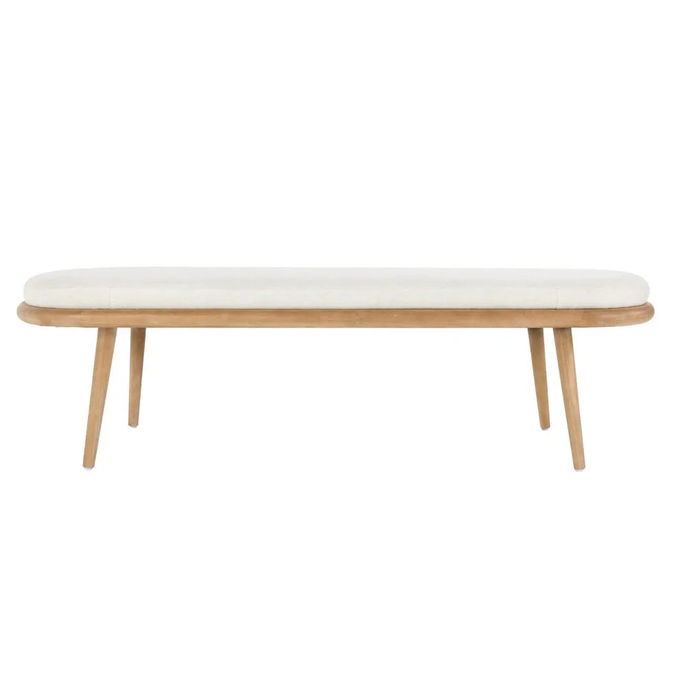 Eli 60 Inch Modern Rounded Bench, Polyester, Splayed Legs, Brown, White By Casagear Home