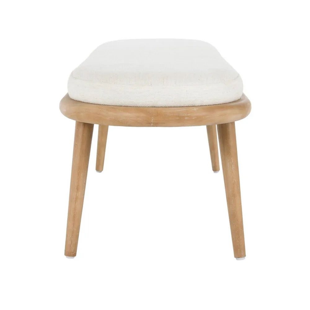 Eli 60 Inch Modern Rounded Bench, Polyester, Splayed Legs, Brown, White By Casagear Home