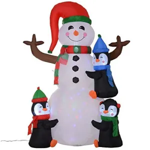 Homcom 6' Christmas Holiday Yard Inflatable Outdoor, Light Up Led Xmas Decoration, 3 Penguins Building Snowman