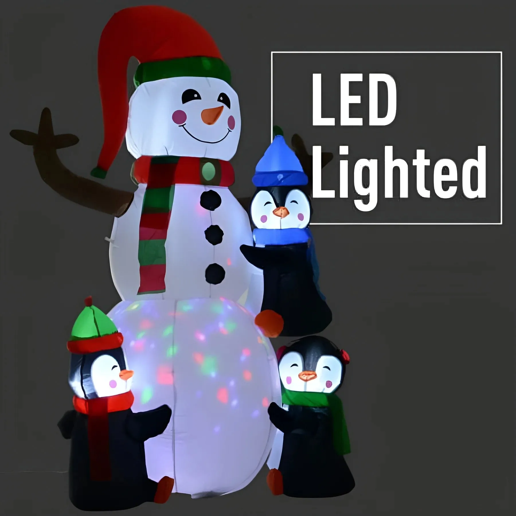 Homcom 6' Christmas Holiday Yard Inflatable Outdoor, Light Up Led Xmas Decoration, 3 Penguins Building Snowman