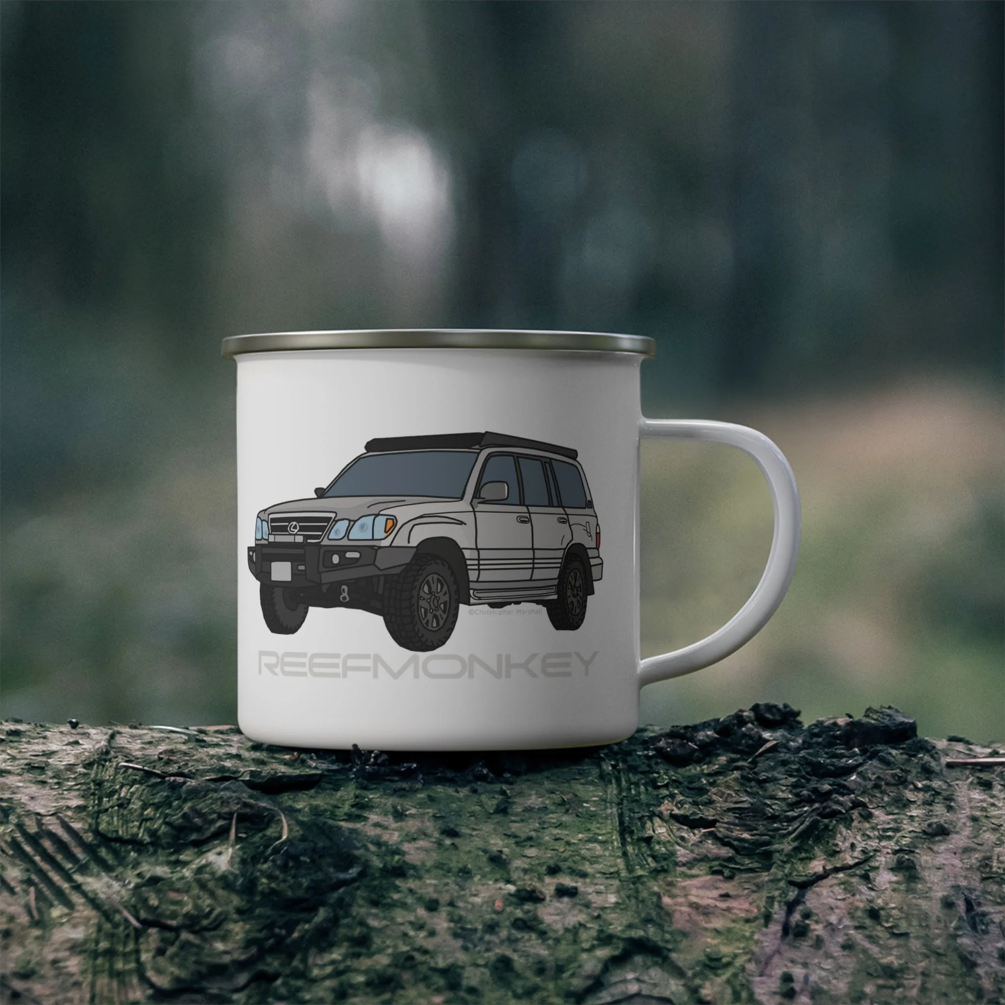 LX470 Lexus Enamel Camping Mug - Reefmonkey Artist Chris Marshall
