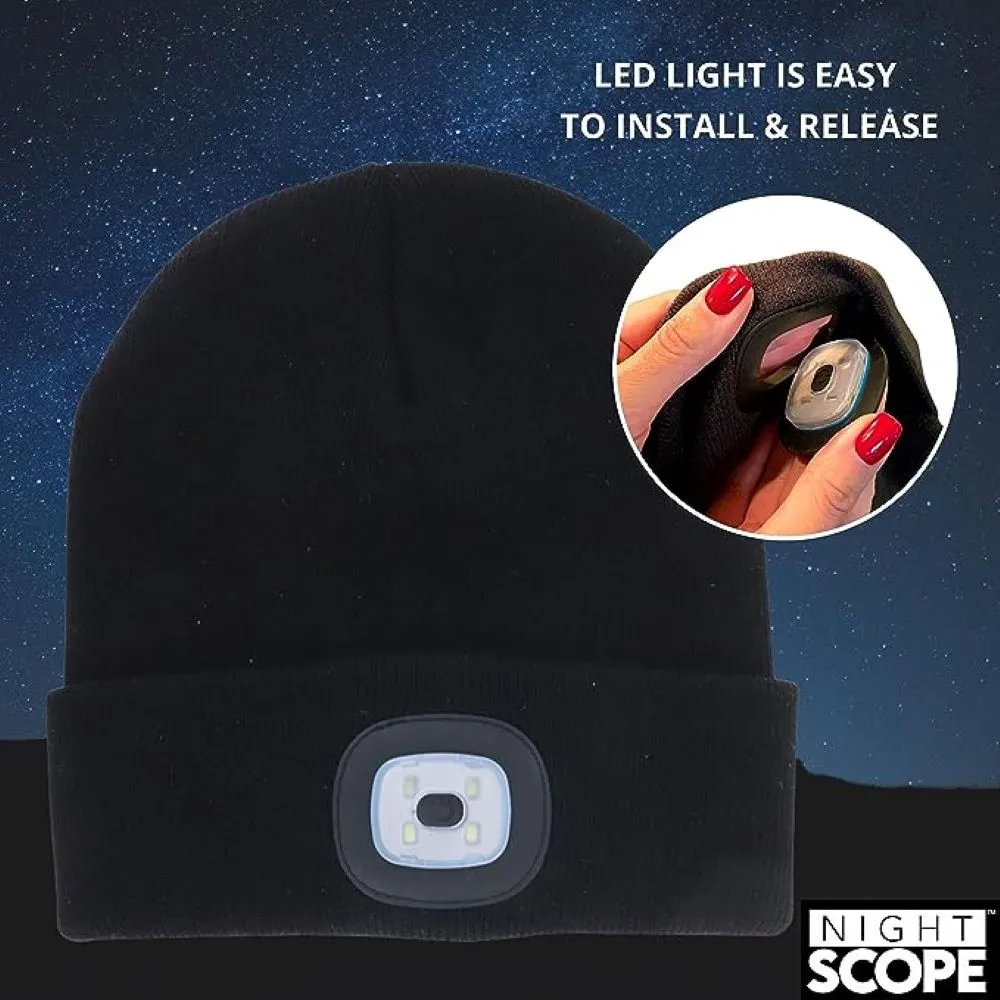 Night Scope Rechargeable Led Beanie In Black