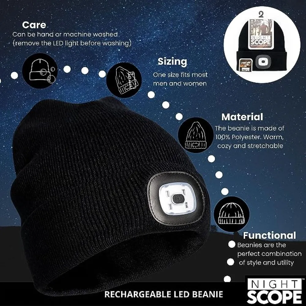 Night Scope Rechargeable Led Beanie In Black