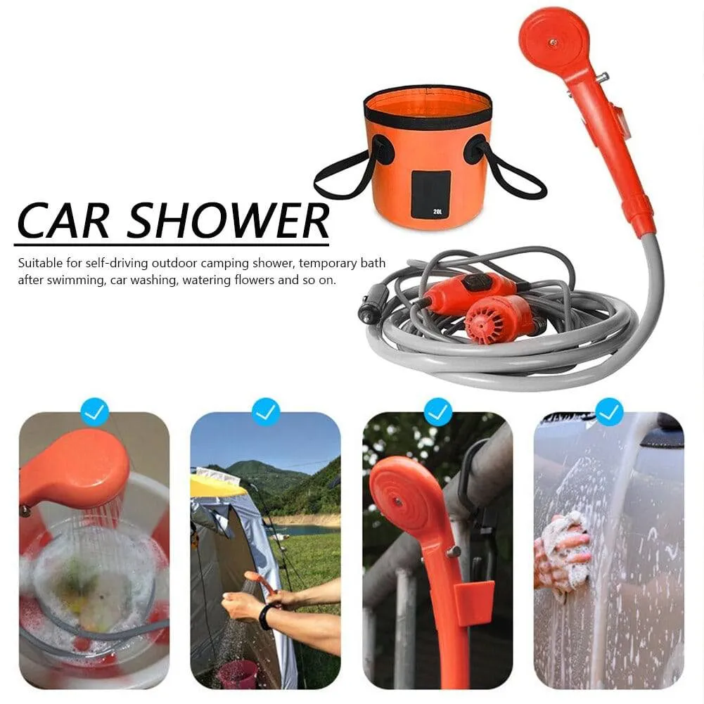 TheWellBeing Portable Outdoor Camping Travel Bath Shower with Cigarette Lighter Car Washing