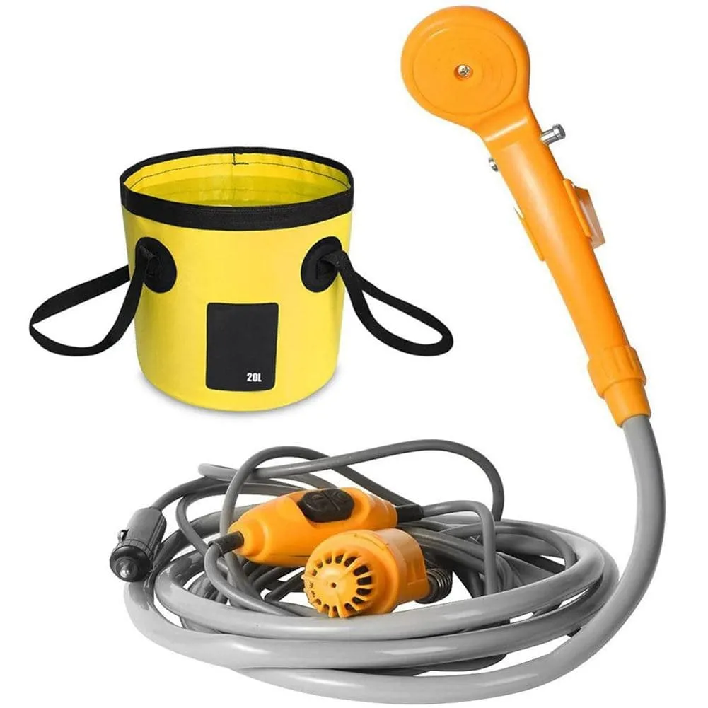 TheWellBeing Portable Outdoor Camping Travel Bath Shower with Cigarette Lighter Car Washing