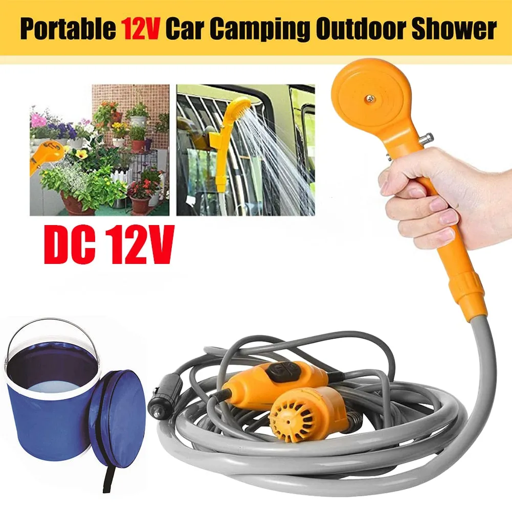 TheWellBeing Portable Outdoor Camping Travel Bath Shower with Cigarette Lighter Car Washing