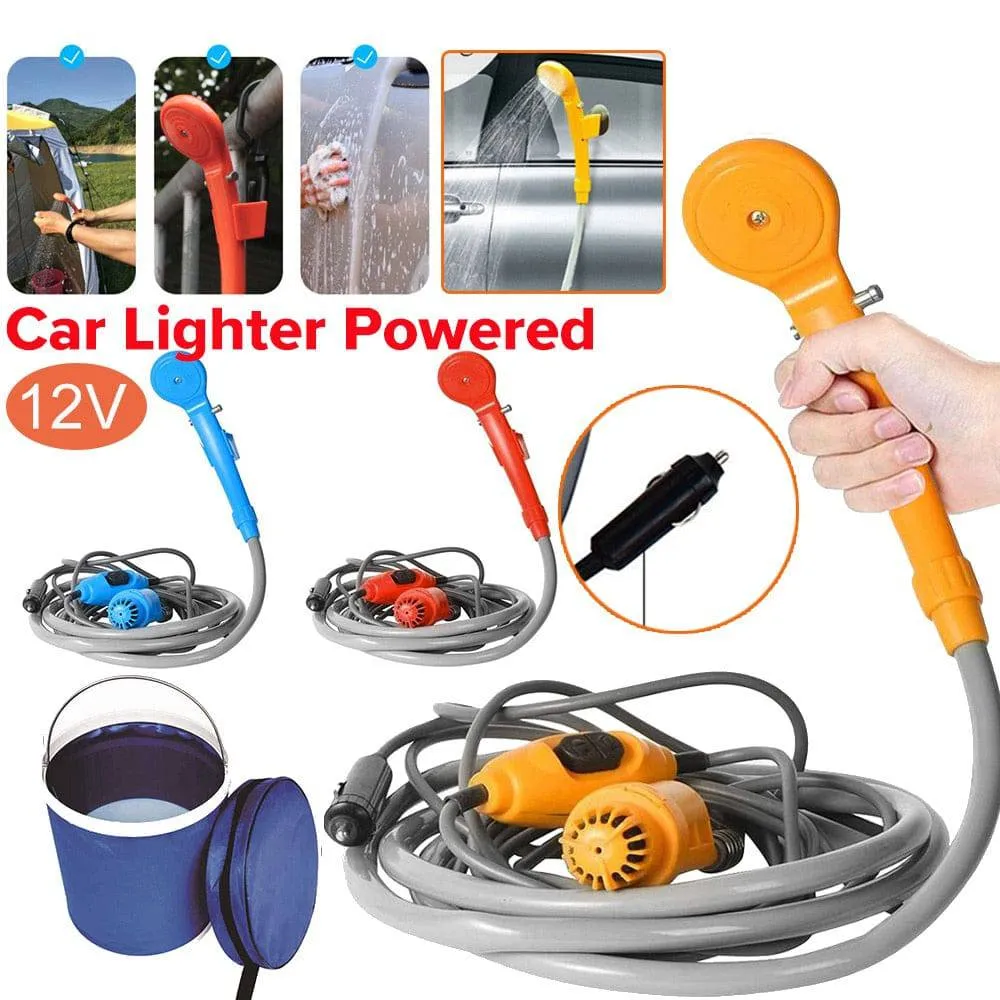 TheWellBeing Portable Outdoor Camping Travel Bath Shower with Cigarette Lighter Car Washing