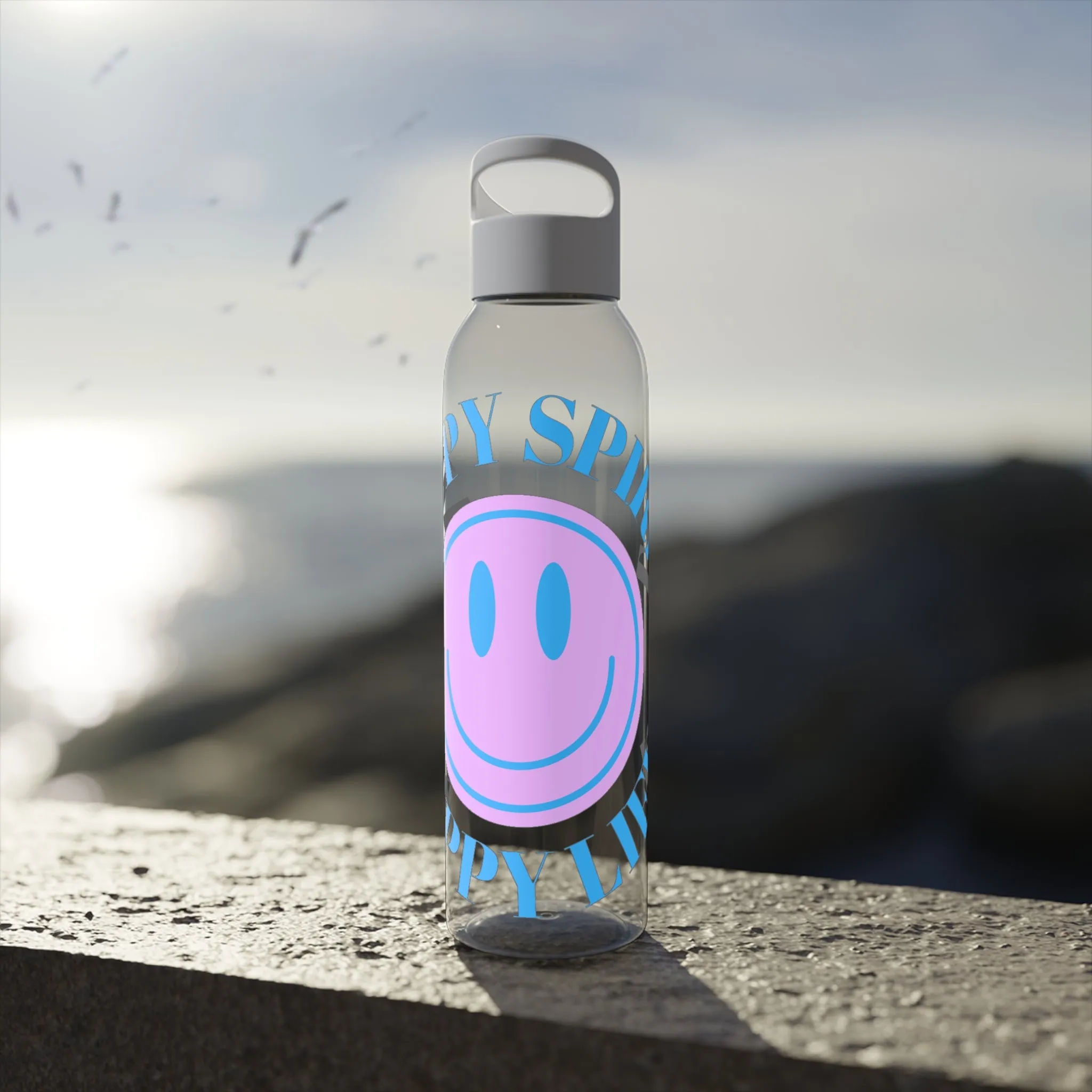 Water Bottle Happy Spirit Happy Life, Aesthetic Pink, Smile Face, Trendy Tumblr Bottle, Tritan Purple Happy Mind Tumbler, BPA Free Bottle