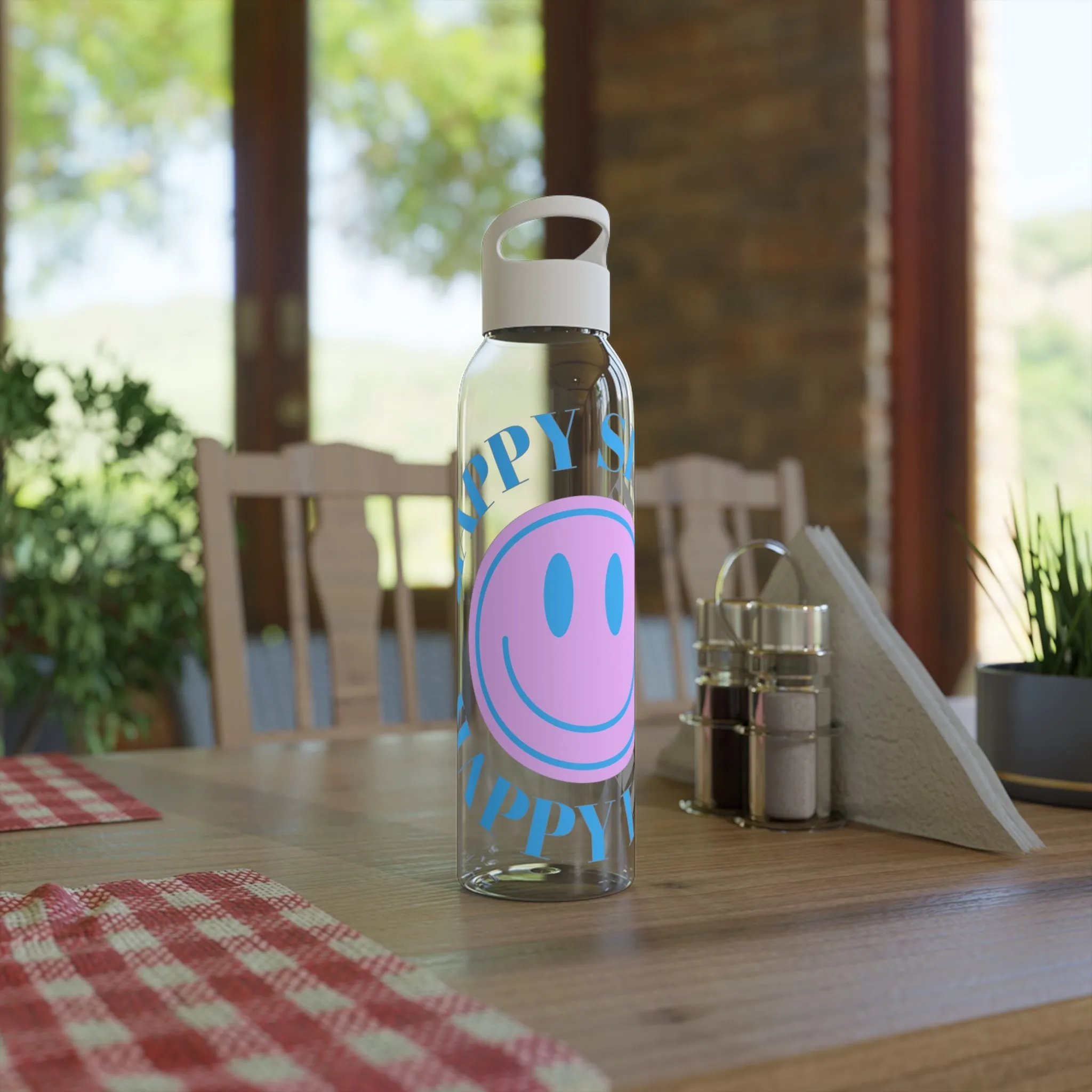Water Bottle Happy Spirit Happy Life, Aesthetic Pink, Smile Face, Trendy Tumblr Bottle, Tritan Purple Happy Mind Tumbler, BPA Free Bottle