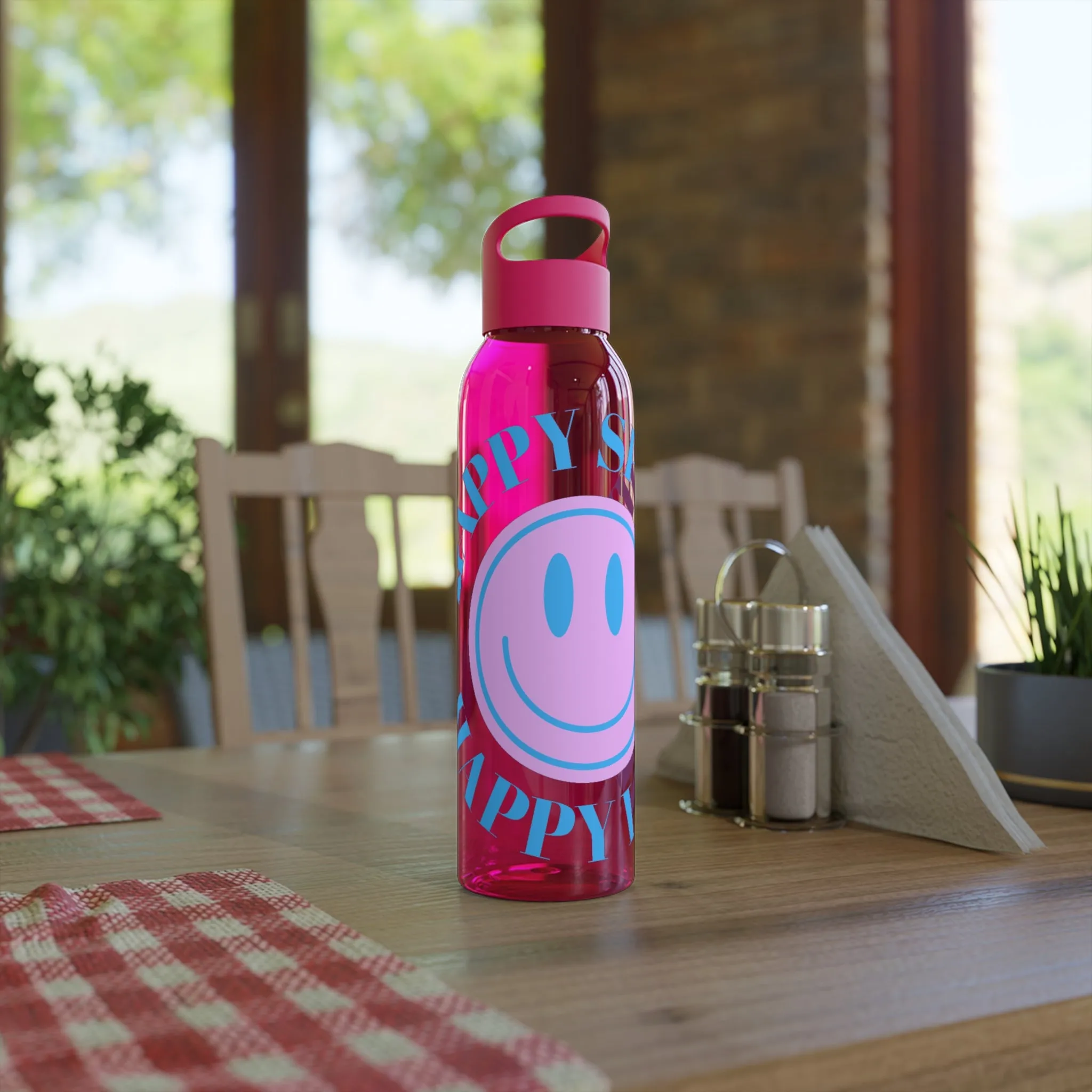 Water Bottle Happy Spirit Happy Life, Aesthetic Pink, Smile Face, Trendy Tumblr Bottle, Tritan Purple Happy Mind Tumbler, BPA Free Bottle